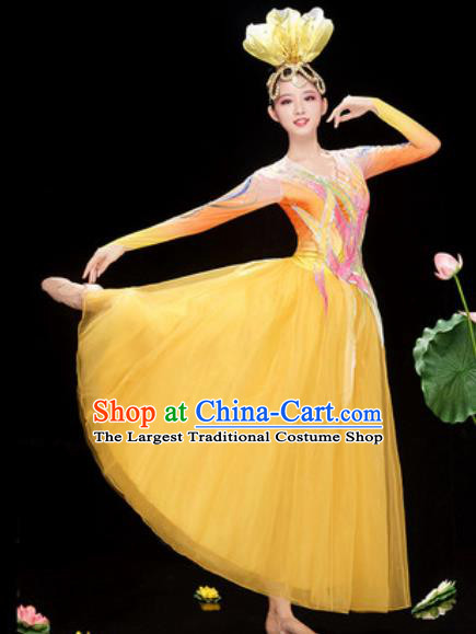 Chinese Traditional Spring Festival Gala Costume National Classical Dance Yellow Veil Dress for Women