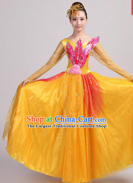 Chinese Traditional Spring Festival Gala Opening Dance Yellow Veil Dress Modern Dance Costume for Women