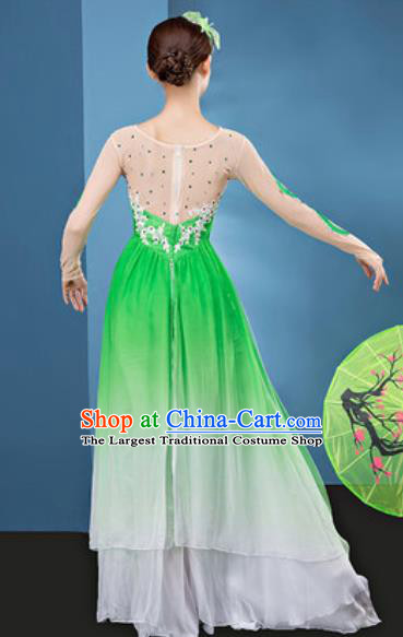 Chinese National Classical Dance Lotus Dance Green Dress Traditional Umbrella Dance Costume for Women