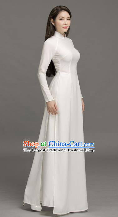 Asian Vietnam Traditional Cheongsam Vietnamese Classical Aodai White Qipao Dress for Women