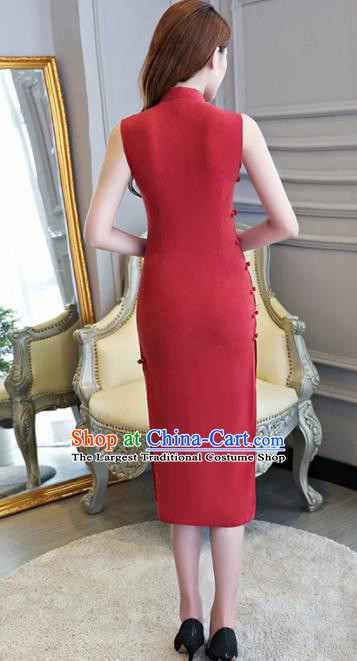 Asian Chinese Traditional Cheongsam Classical Tang Suit Red Qipao Dress for Women