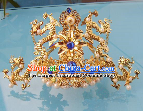 Chinese Traditional Goddess Hair Accessories Ancient Blue Crystal Phoenix Coronet for Women