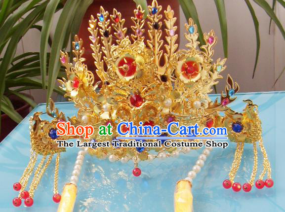 Chinese Traditional Goddess Hair Accessories Ancient Colorful Crystal Phoenix Coronet for Women