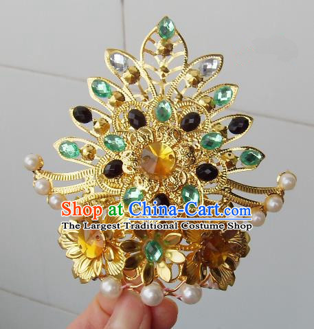 Chinese Traditional God of Wealth Hair Accessories Ancient Green Crystal Hairdo Crown for Men