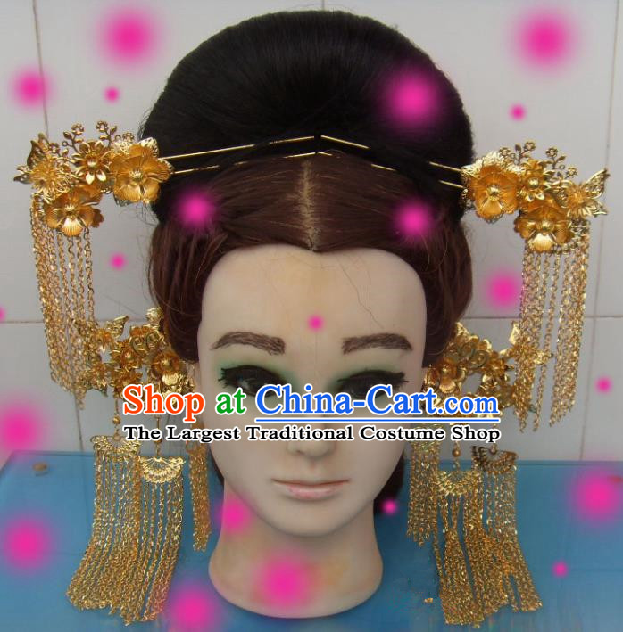 Chinese Traditional Goddess Golden Tassel Step Shake Hairpins Ancient Queen Hair Accessories for Women