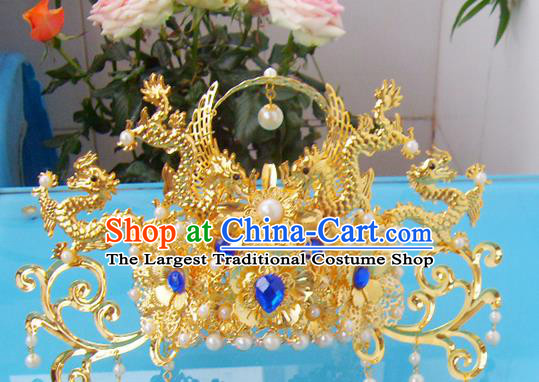 Chinese Traditional God of Wealth Hair Accessories Ancient Golden Phoenix Coronet for Men