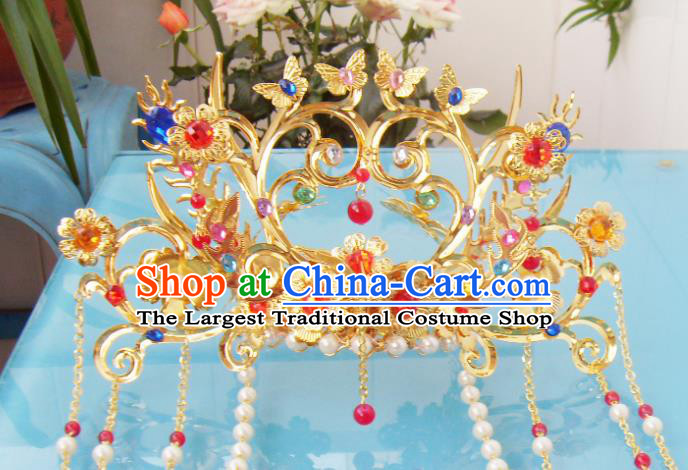 Chinese Traditional Goddess Hair Accessories Ancient Golden Butterfly Phoenix Coronet for Women