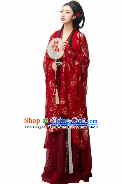 Chinese Traditional Red Hanfu Dress Ancient Tang Dynasty Princess Wedding Embroidered Costume for Women