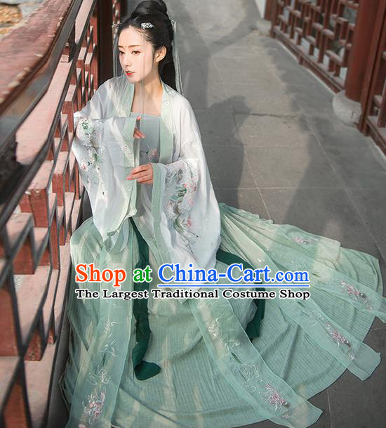 Chinese Traditional Green Hanfu Dress Ancient Song Dynasty Princess Embroidered Costume for Women