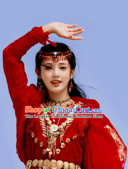 Traditional Chinese Drama Red Hanfu Dress Ancient Ethnic Princess Embroidered Replica Costume and Headpiece for Women