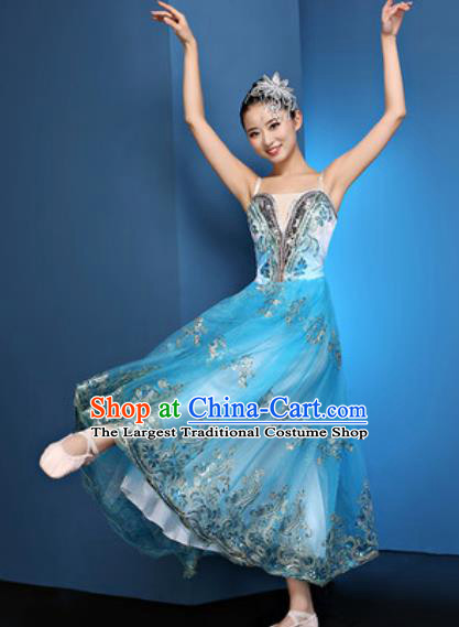 Chinese Traditional Spring Festival Gala Blue Veil Dress Opening Dance Modern Dance Costume for Women