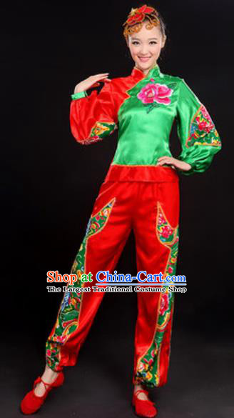 Chinese National Fan Dance Folk Dance Red Costume Traditional Yangko Dance Clothing for Women