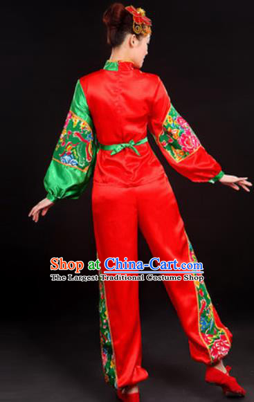 Chinese National Fan Dance Folk Dance Red Costume Traditional Yangko Dance Clothing for Women