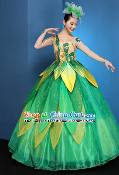 Chinese Traditional Chorus Green Bubble Dress Opening Dance Modern Dance Costume for Women