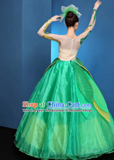 Chinese Traditional Chorus Green Bubble Dress Opening Dance Modern Dance Costume for Women