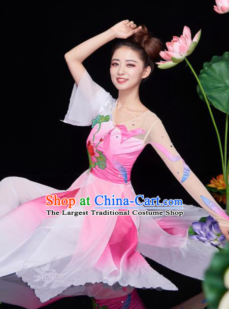 Chinese National Classical Dance Lotus Dance Dress Traditional Umbrella Dance Pink Costume for Women