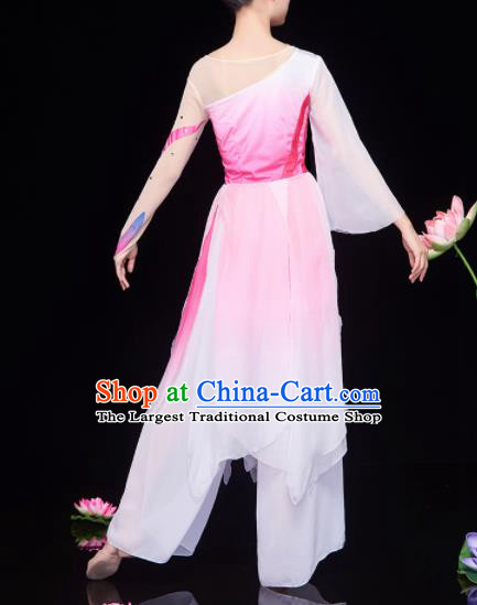 Chinese National Classical Dance Lotus Dance Dress Traditional Umbrella Dance Pink Costume for Women