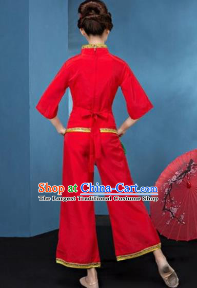 Chinese National Fan Dance Folk Dance Printing Peony Red Costume Traditional Yangko Dance Clothing for Women