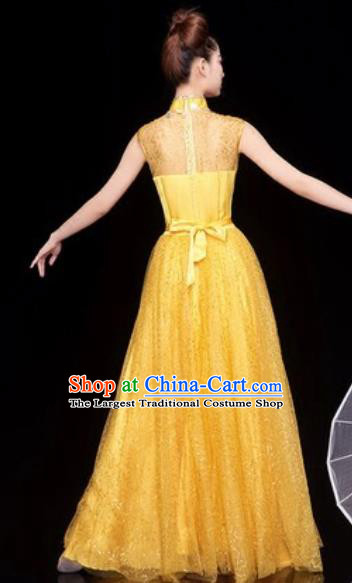Chinese Traditional Chorus Yellow Veil Dress Opening Dance Modern Dance Costume for Women