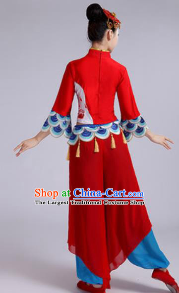 Chinese National Fan Dance Folk Dance Red Costume Traditional Yangko Dance Clothing for Women