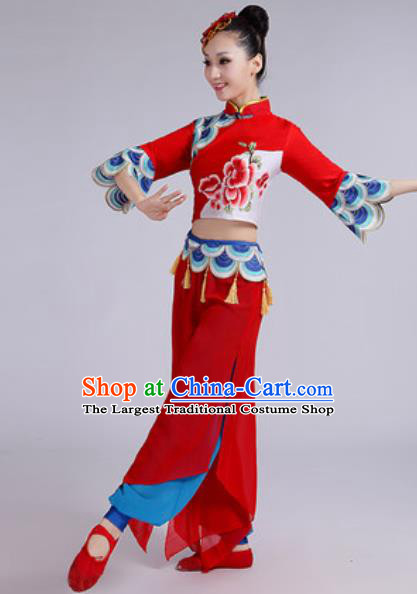 Chinese National Fan Dance Folk Dance Red Costume Traditional Yangko Dance Clothing for Women