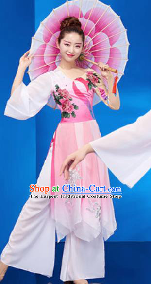 Chinese National Umbrella Dance Pink Dress Traditional Classical Dance Costume for Women