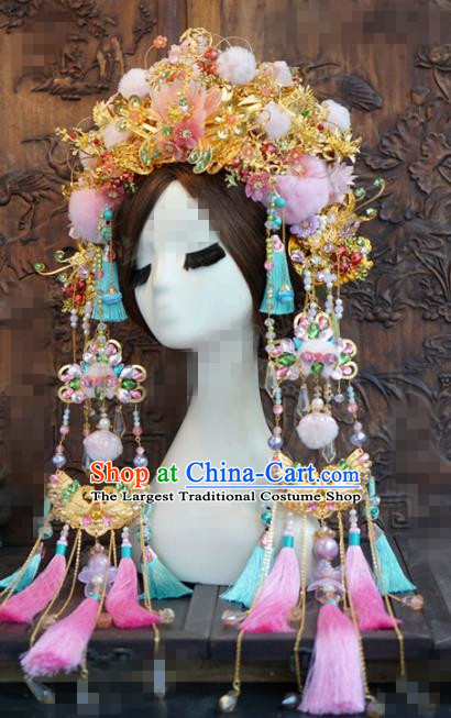 Chinese Traditional Handmade Hair Accessories Ancient Queen Luxury Phoenix Coronet Headwear for Women