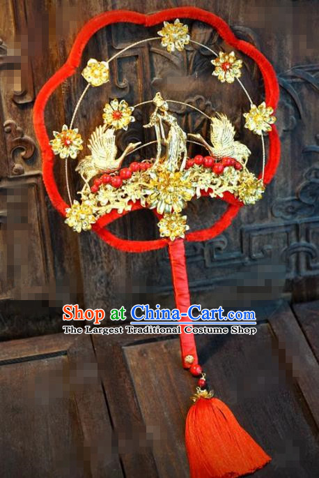 Chinese Traditional Wedding Palace Fans Ancient Queen Red Round Fans for Women