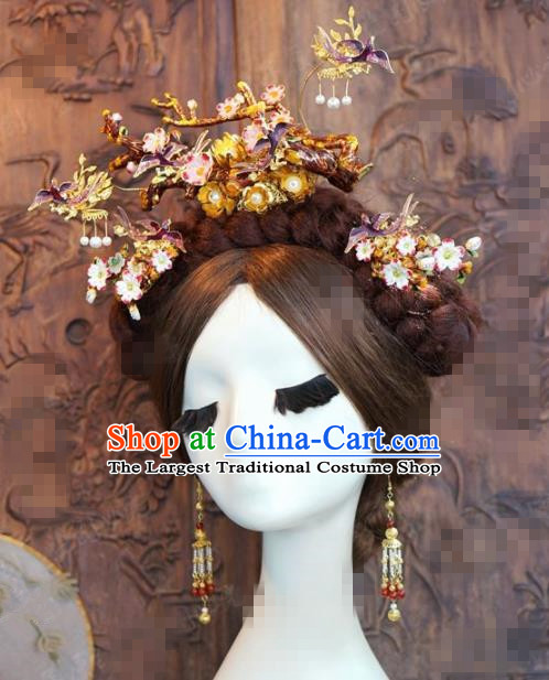 Chinese Traditional Handmade Purple Birds Phoenix Coronet Ancient Hairpins Hair Accessories Complete Set for Women
