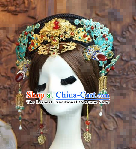 Chinese Traditional Handmade Qing Dynasty Phoenix Coronet Ancient Hairpins Hair Accessories Complete Set for Women