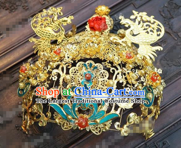 Chinese Traditional Handmade Blueing Phoenix Coronet Ancient Hairpins Wedding Hair Accessories Complete Set for Women