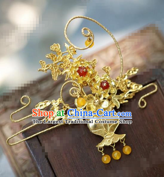 Chinese Traditional Palace Hair Accessories Ancient Golden Hairpins Headwear for Women