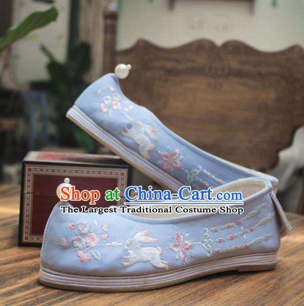 Asian Chinese Wedding Hanfu Shoes Traditional Ancient Princess Blue Embroidered Shoes for Women