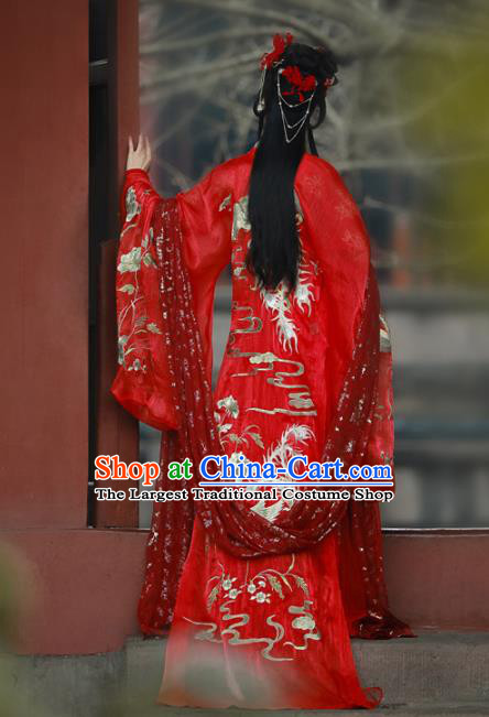 Chinese Traditional Song Dynasty Wedding Red Hanfu Dress Ancient Palace Princess Embroidered Costume for Women