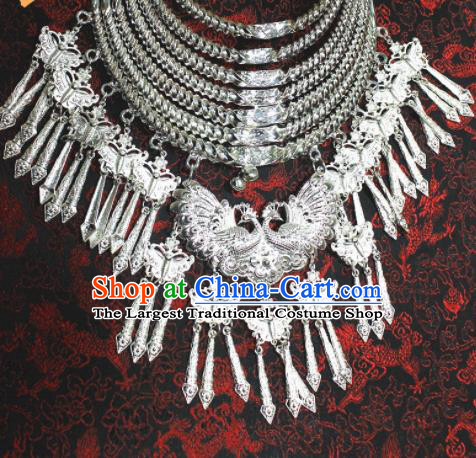 Chinese Traditional Miao Nationality Necklet Hmong Wedding Sliver Peacock Necklace for Women