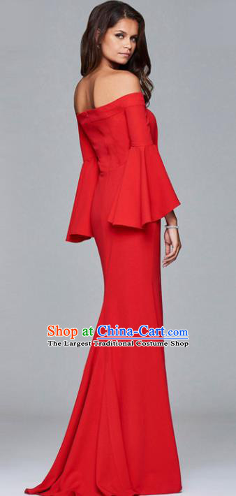 Professional Compere Red Off Shoulder Full Dress Modern Dance Princess Wedding Dress for Women