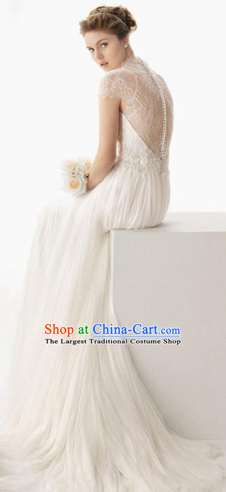 Professional Princess White Veil Wedding Dress Modern Dance Compere Full Dress for Women