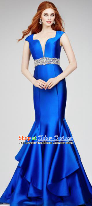 Top Grade Compere Costume Royalblue Full Dress Modern Dance Princess Wedding Dress for Women