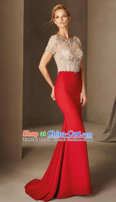 Top Grade Compere Modern Fancywork Costume Red Full Dress Princess Wedding Dress for Women