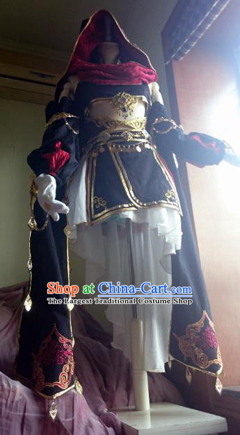 Chinese Traditional Cosplay Peri Costume Ancient Female Knight Swordswoman Black Dress for Women
