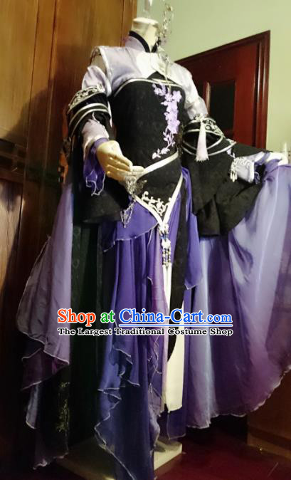 Chinese Traditional Cosplay Princess Purple Costume Ancient Peri Swordswoman Dress for Women