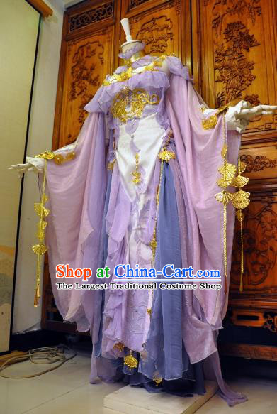 Chinese Traditional Cosplay Female Knight Costume Ancient Swordswoman Light Purple Dress for Women