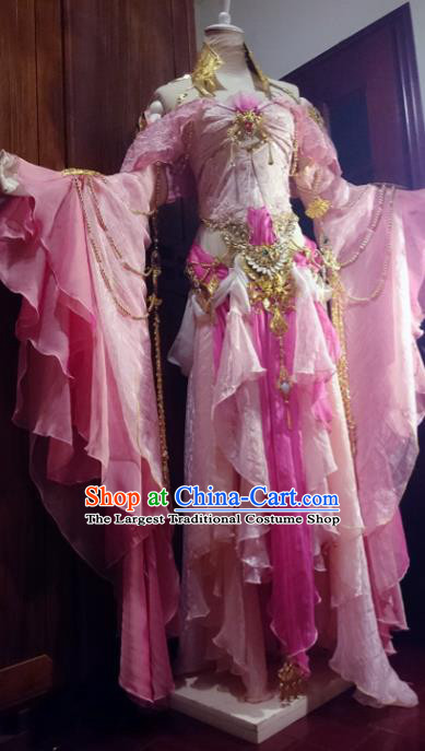 Chinese Traditional Cosplay Peri Princess Costume Ancient Swordswoman Pink Dress for Women