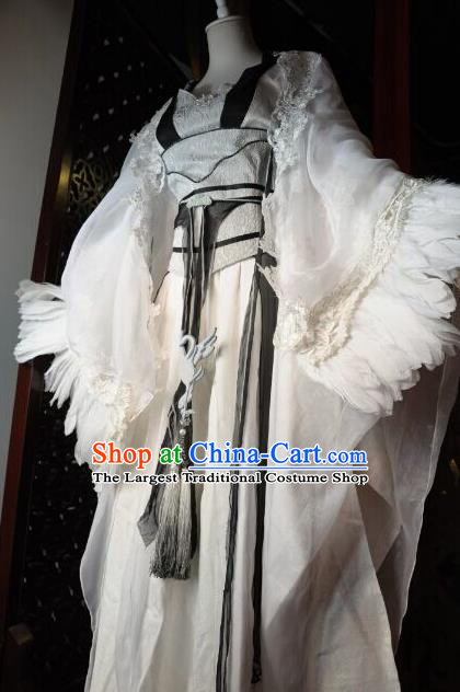 Chinese Traditional Cosplay Heroine Female Knight Costume Ancient Swordswoman White Dress for Women