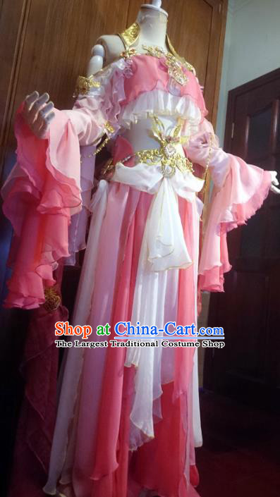 Chinese Traditional Cosplay Princess Costume Ancient Peri Swordswoman Pink Dress for Women
