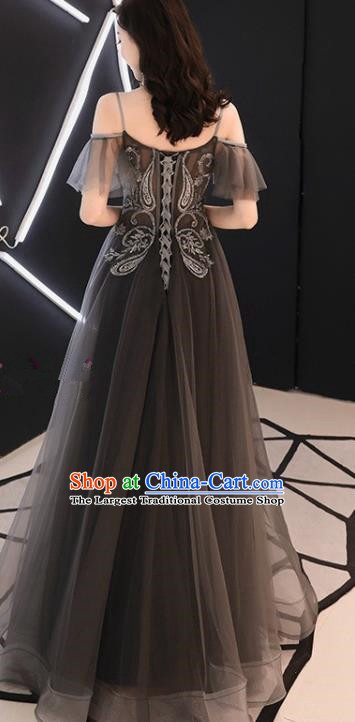 Professional Compere Costume Top Grade Black Veil Full Dress Modern Dance Clothing for Women