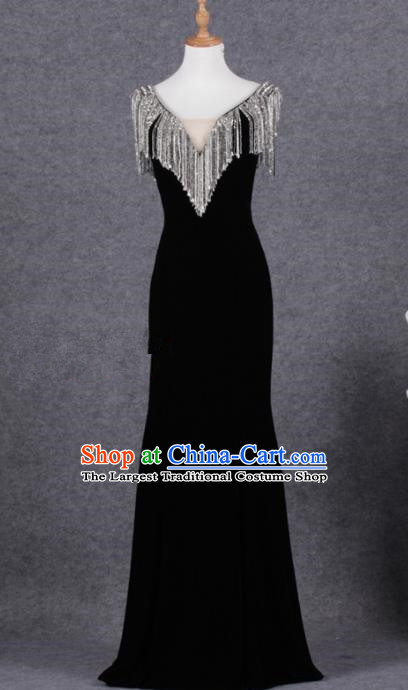Professional Top Grade Black Full Dress Modern Dance Compere Costume for Women