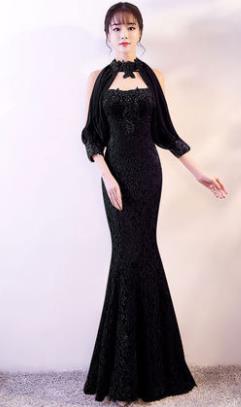 Professional Compere Costume Black Full Dress Top Grade Modern Dance Princess Wedding Dress for Women