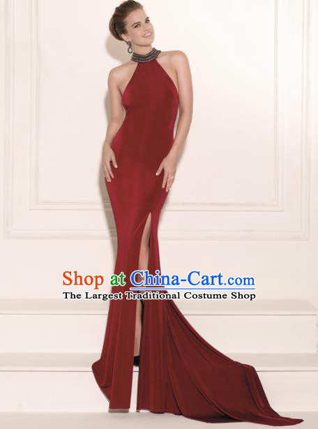 Professional Compere Costume Wine Red Full Dress Top Grade Modern Dance Princess Wedding Dress for Women