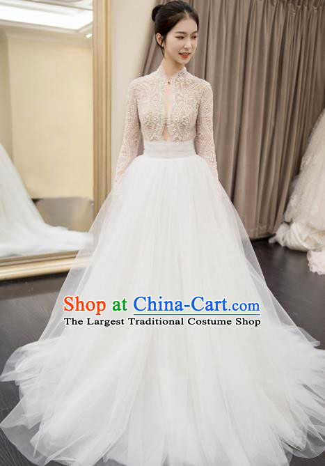 Professional Compere Costume White Veil Bubble Full Dress Top Grade Modern Dance Princess Wedding Dress for Women